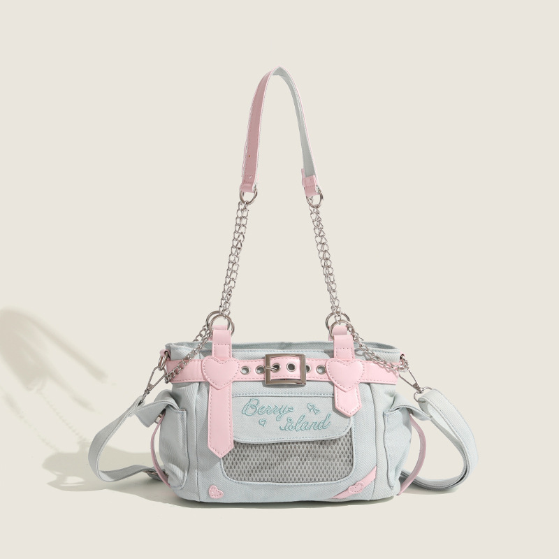 New women's bag, versatile and sweet, girly chain handbag, niche design, personalized contrasting color single shoulder crossbody bag
