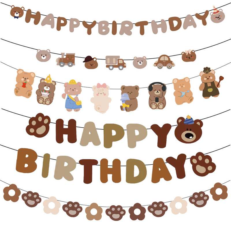 ins style cartoon bear birthday letter pull flag car bear birthday decoration pull flag birthday banner wholesale
