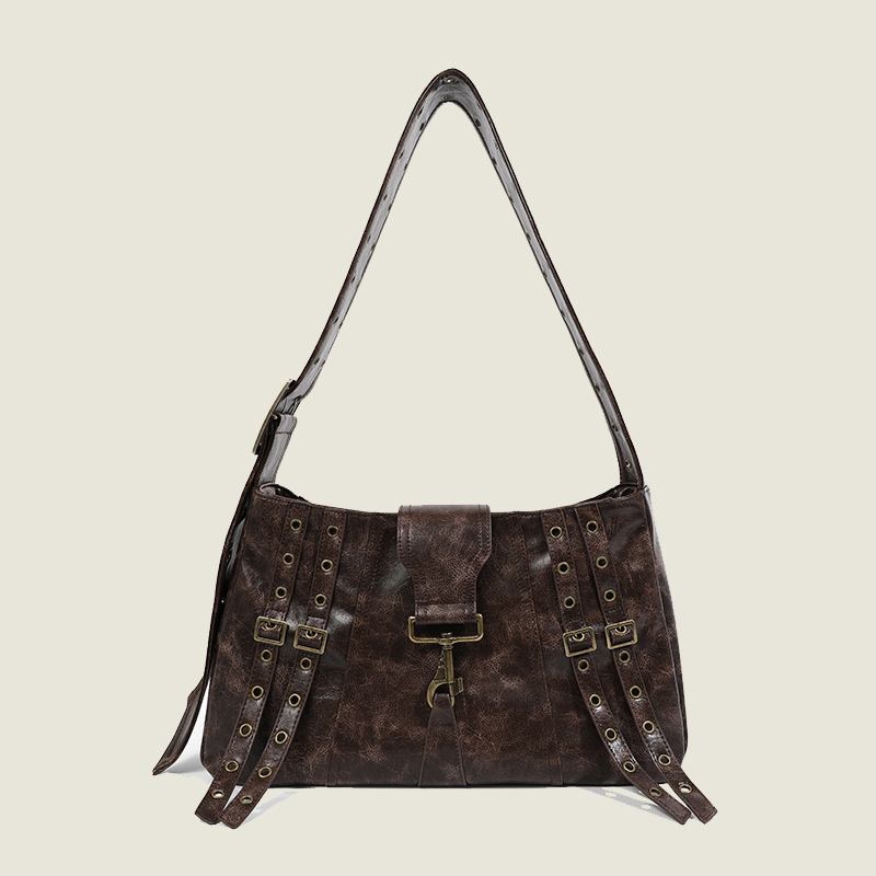 Hua'er and Boy Zhao Zhaoyi's same style heavy metal crossbody bag punk style casual large capacity belt decorated large bag