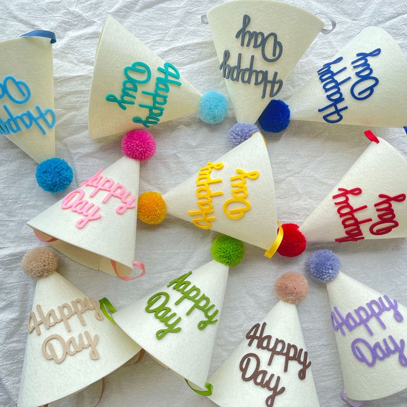 Copyright Korean style felt hat children happyday funny birthday hat ins party party headwear pointed hat