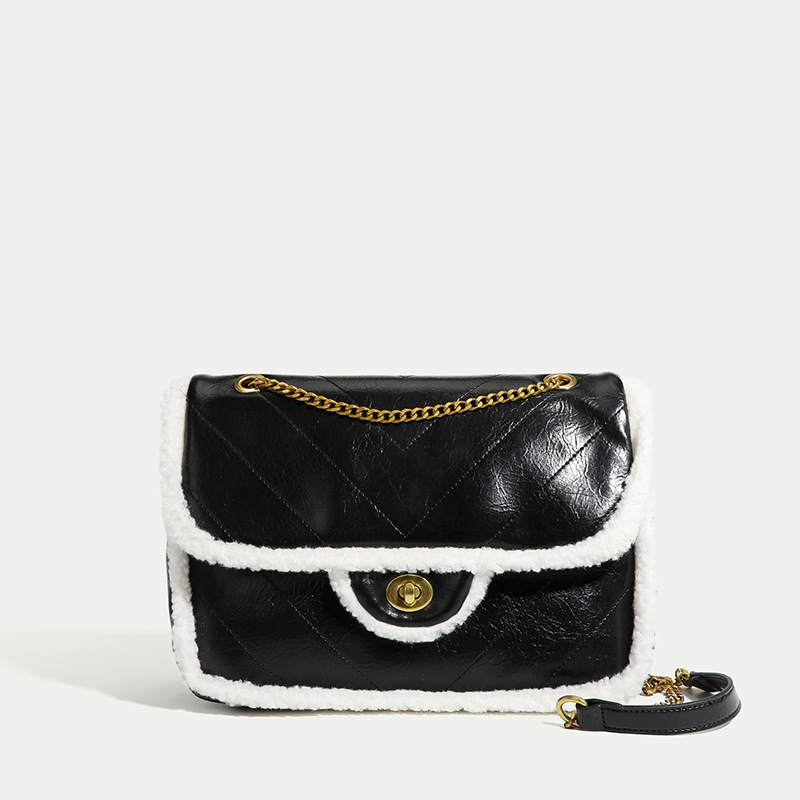 Furry bag for women autumn and winter new fashion rhombus chain bag lamb plush versatile single shoulder crossbody small square bag