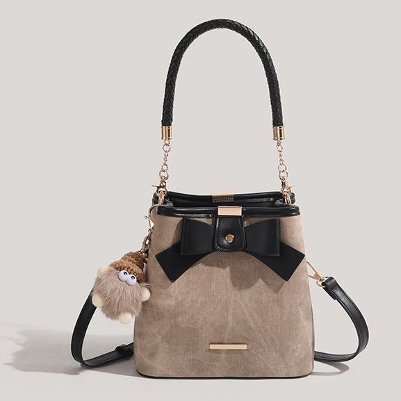 CHARHP&KEJNT2024 new niche bow high-end retro literary bucket versatile single shoulder crossbody bag