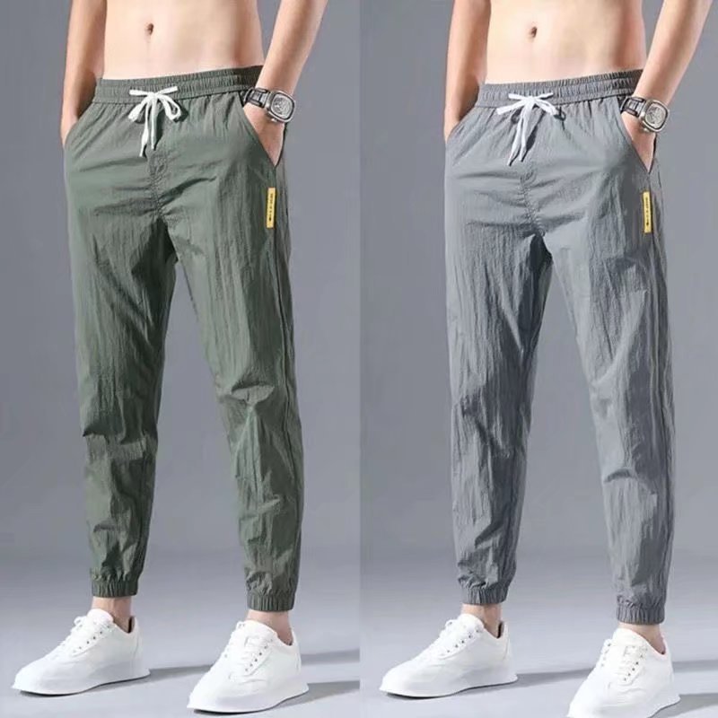 Ice silk casual pants for men, loose, thin, quick-drying sports pants, summer cool men's pants for teenagers and students