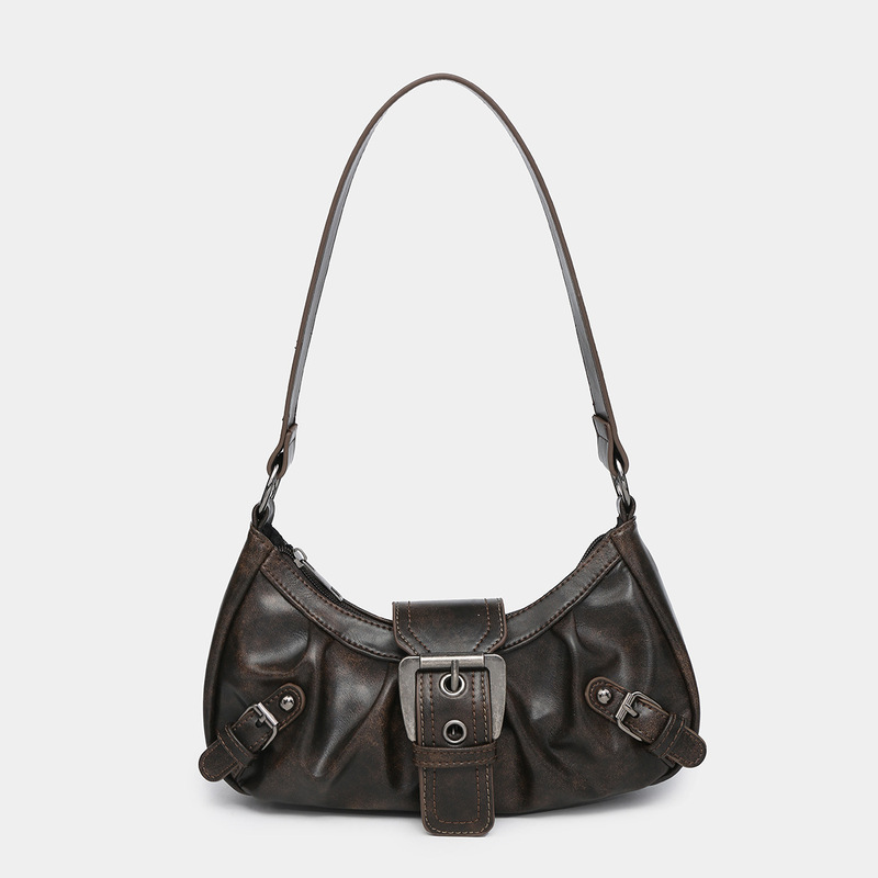 2024 spring cross-border best-selling Maillard style retro style hottie Y2K wasteland style distressed two-color leather shoulder