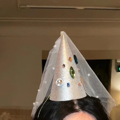 Little Red Book's same color diamond princess hat three-cornered hat children's festival one-year-old party venue atmosphere photo props