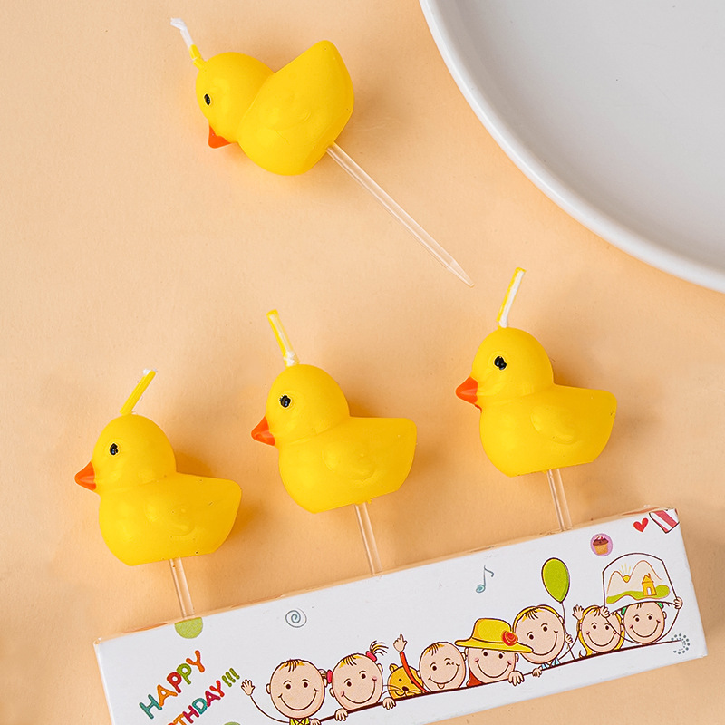 Korean ins cute cartoon yellow duck candle little yellow duck birthday cake candle decoration baking plug-in