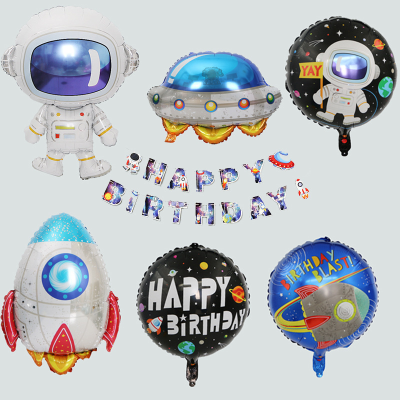 Astronaut cartoon astronaut rocket aluminum foil balloon aerospace theme birthday decoration party decoration supplies pull flag