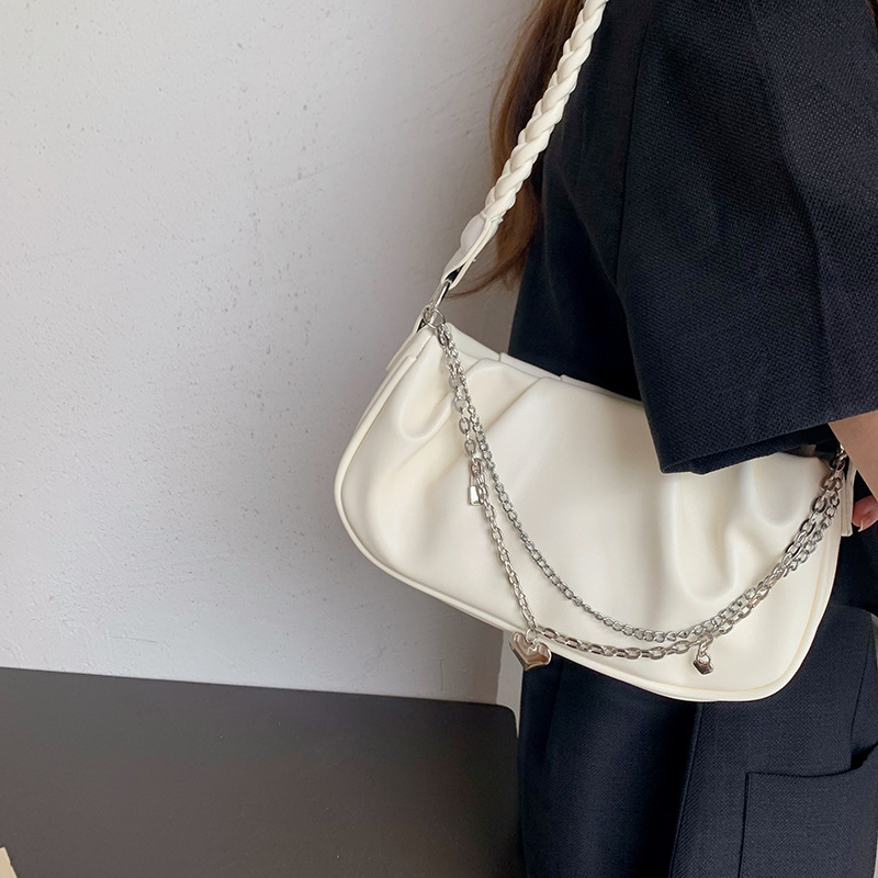 Small Fresh Cloud Underarm Bag Niche Design Pleated Shoulder Bag Women's Crossbody Textured Chain Woven Handbag
