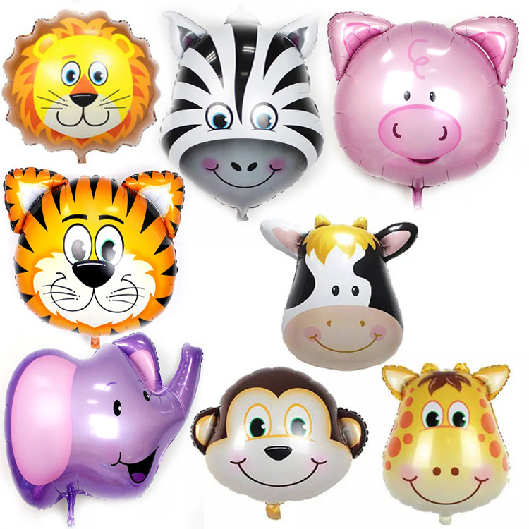 Large cute cartoon shape animal head aluminum film balloon children's birthday party shopping mall event decoration decorative ball