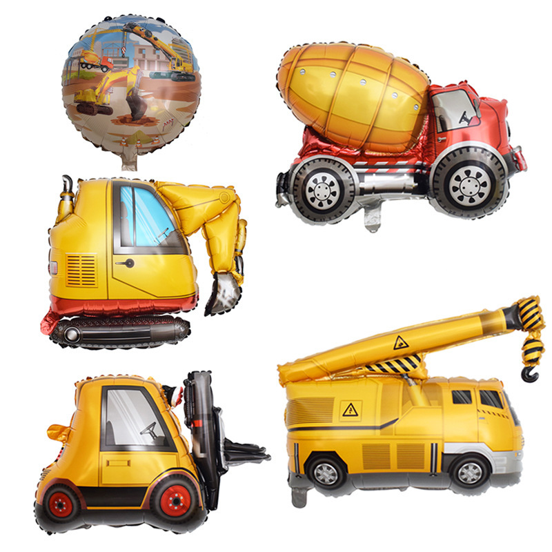 Cartoon Car Crane Excavator Mixer Boy Birthday Theme Decoration Aluminum Film Baby Shower Party Layout