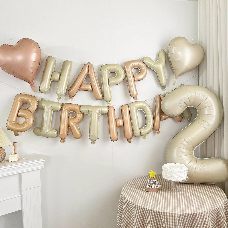 Retro cream caramel birthday letter balloon set children's birthday party scene decoration photo props