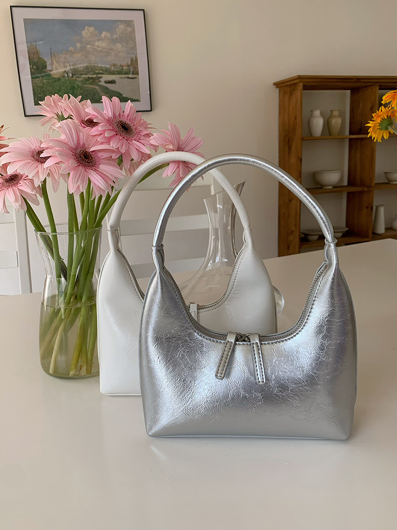 French silver texture armpit bag for women summer texture niche shoulder bag handbag Korean ins bag