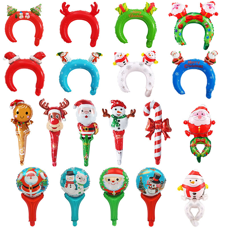 Cartoon Christmas headband children's toy birthday party wrist ball handheld stick layout scene decoration aluminum film balloon