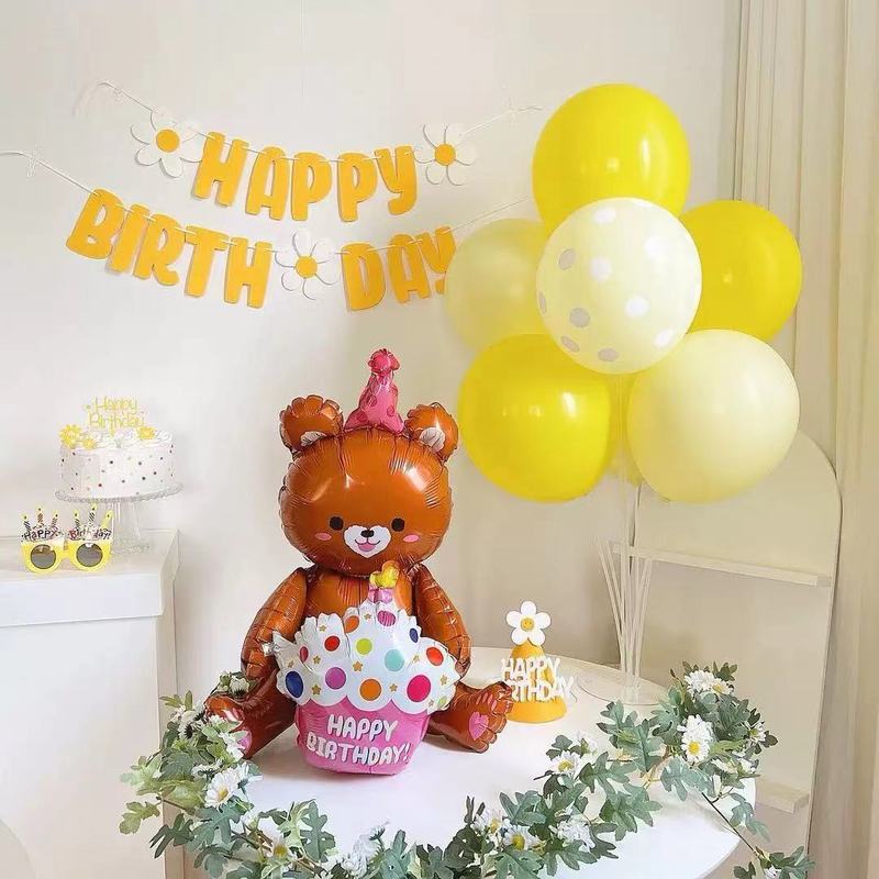 Children's birthday party balloons 4D sit and hold cake bear ins photo prop balloon atmosphere arrangement balloon