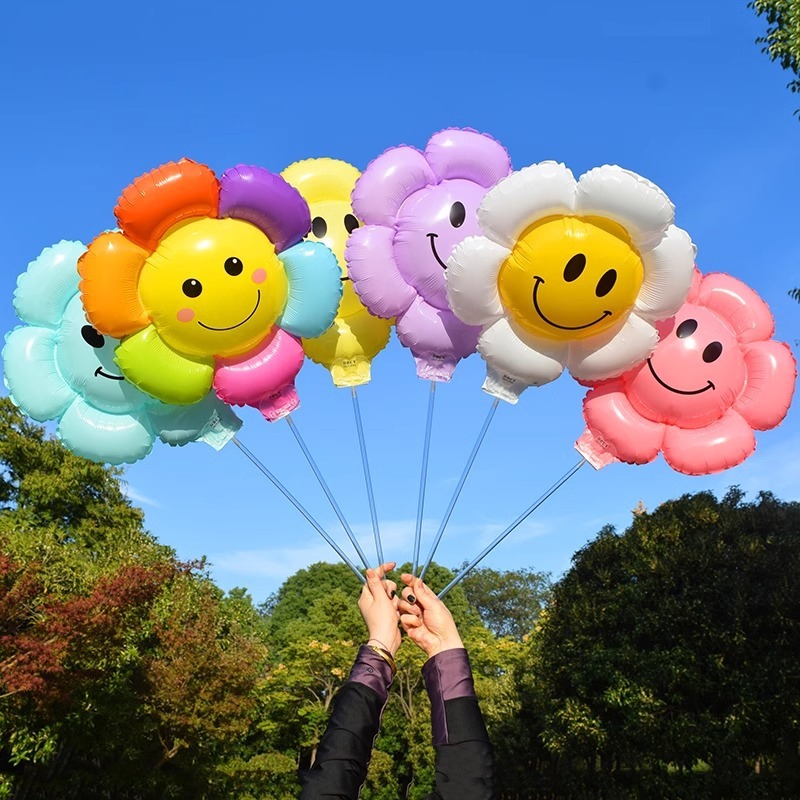 Colorful sunflower smiley balloon daisy flower clip with support pole children's first birthday photo decoration props