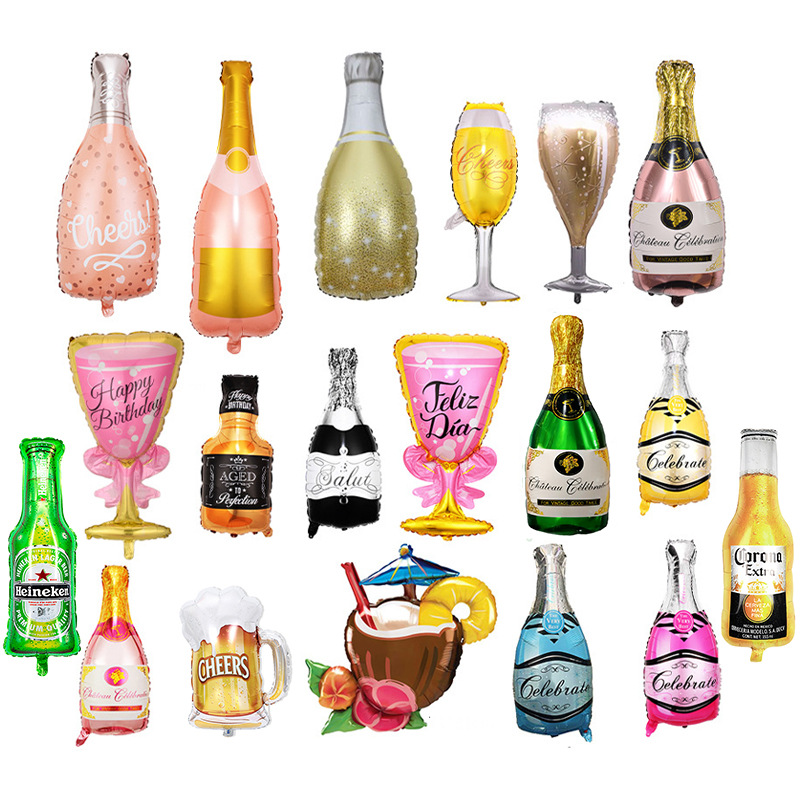 Cross-border foreign trade special-shaped large wine bottle film aluminum balloon party bar decoration party wine glass balloon
