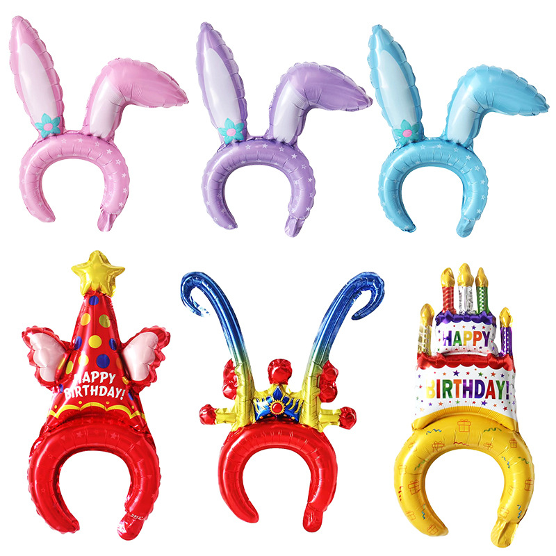 2024 Medium Headband Balloon Party Birthday Hat Ball Aluminum Film Rabbit Shape Children’s Day Headdress Balloon