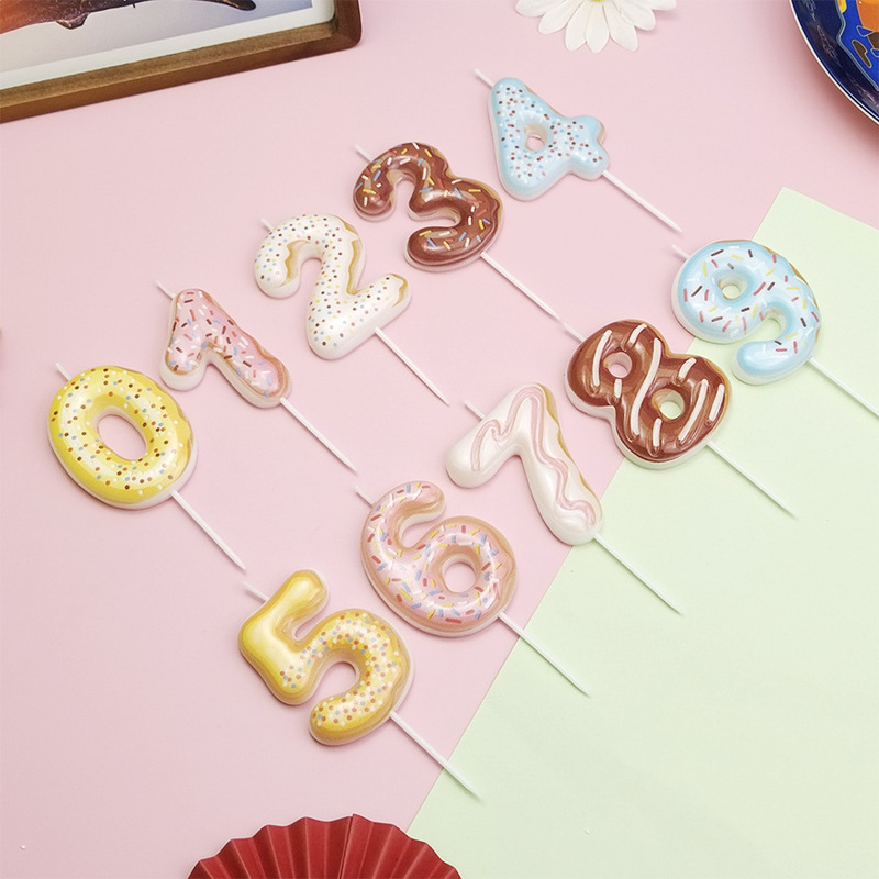 Creative cross-border donut digital candle chocolate color cake candle macaron 0-9 party candle ready stock
