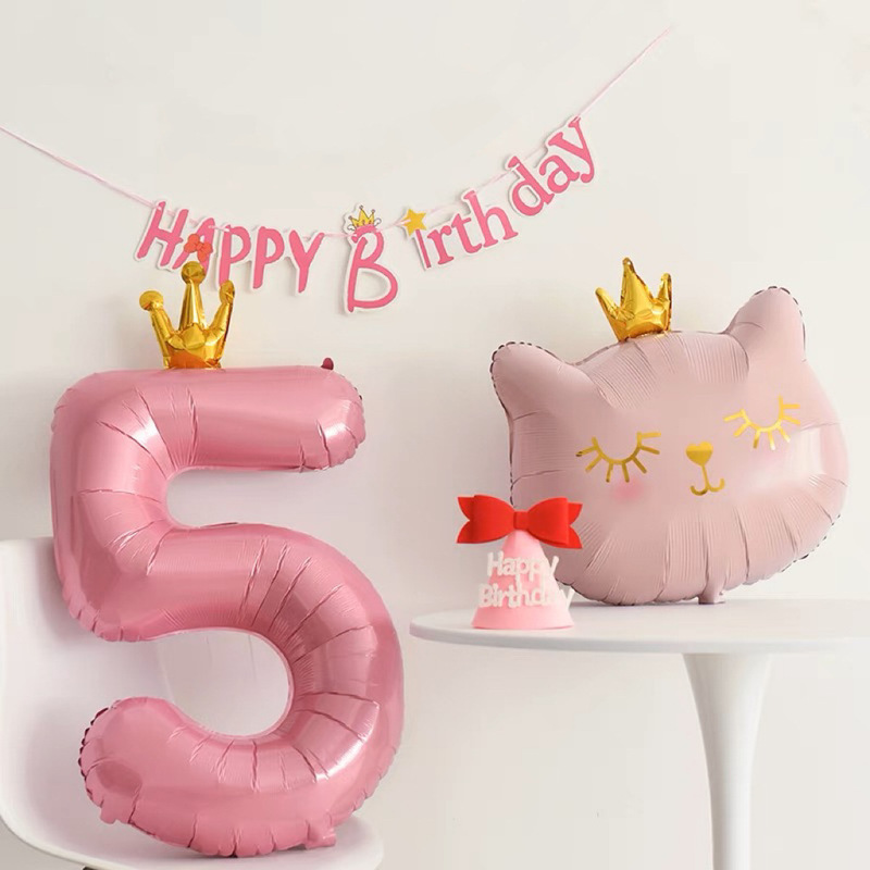 ins crown cat aluminum film balloon shape cat head children's birthday first year party photo scene decoration arrangement