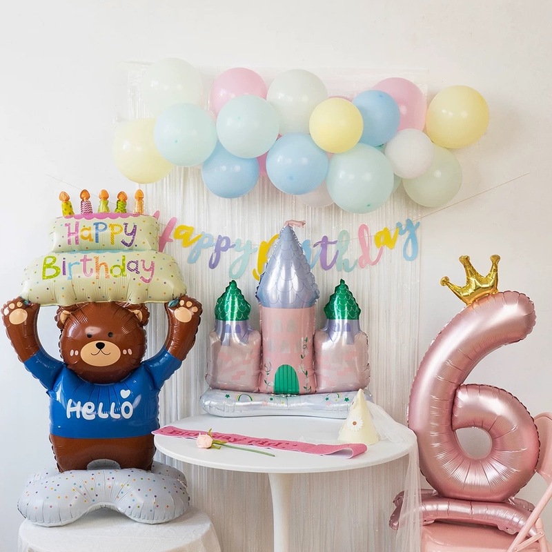Standing base holding cake bear aluminum film balloon children's first birthday party scene decoration photo props