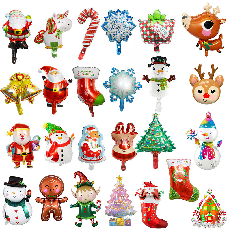 Mini Cartoon Christmas Shaped Balloons Christmas Party Decoration Christmas Cartoon Aluminum Film Balloons Floor Push Supplies