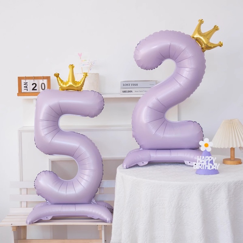 Retro Cream Purple 40-inch Standing Crown Number Balloon Baby Girl Birthday First Year Scene Decorative Balloon