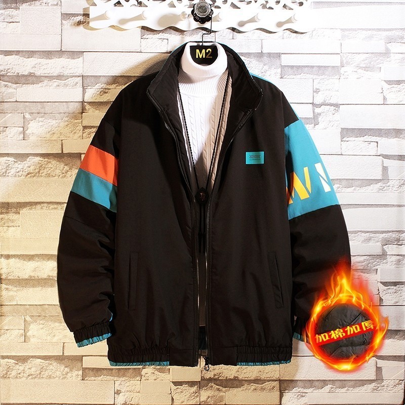 Winter hanging cardigan stand collar trendy thickened quilted color matching versatile cotton coat