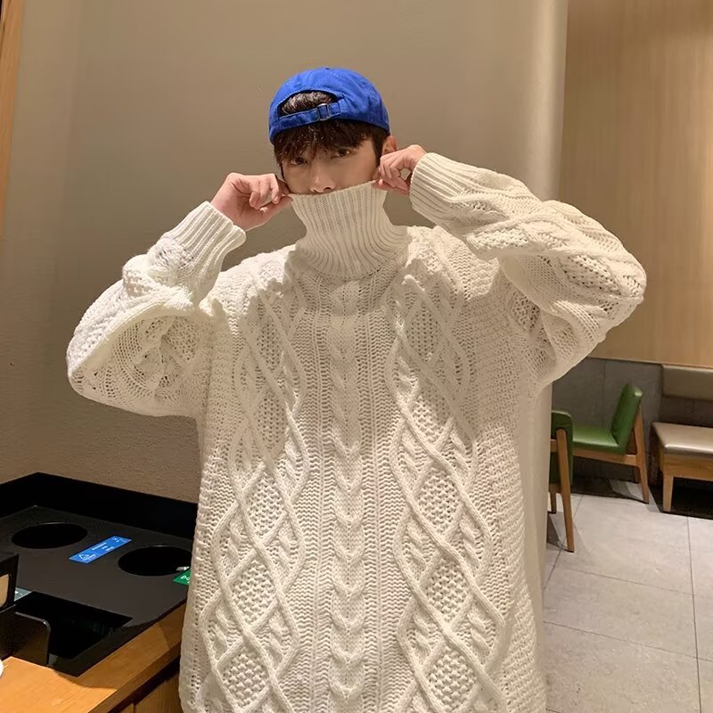 Autumn and winter new turtleneck sweater versatile solid color lazy style knitted sweater jacket top