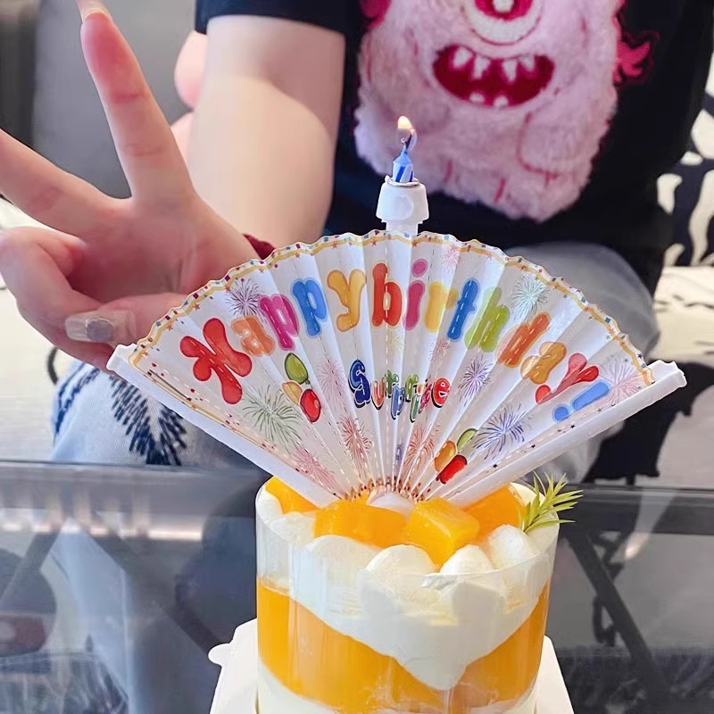 Internet celebrity creative funny fan-shaped clown surprise banner wishing candle party happy birthday cake decoration candle