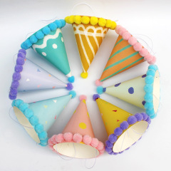 Small fresh fur ball hat, party hat, birthday hat, children's and baby activity party hat, pointed hat