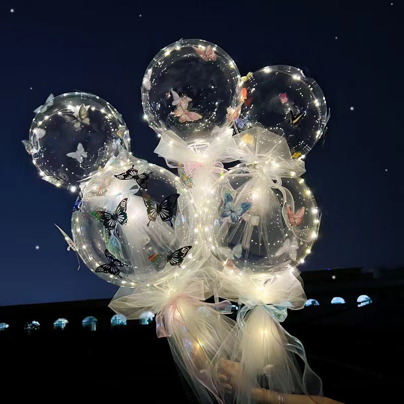 Butterfly with light, transparent wave ball, flashing light balloon, Valentine's Day girl gift decoration, night market stall toy wholesale