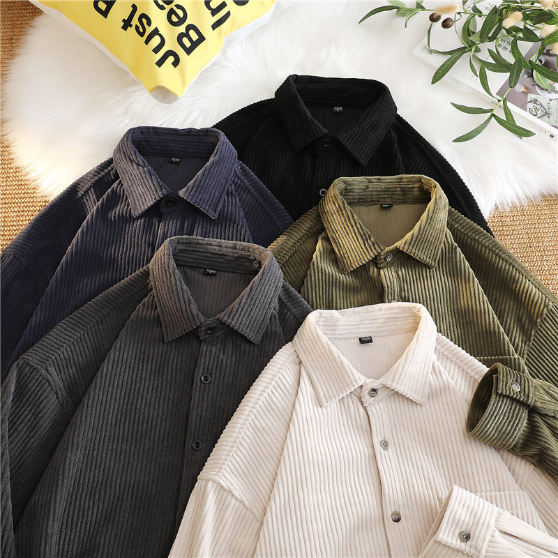 Corduroy corduroy Japanese Hong Kong style long-sleeved shirt loose casual shirt for men