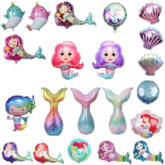 Large cartoon mermaid princess shape shell narwhal aquarium decorative aluminum film balloon party layout