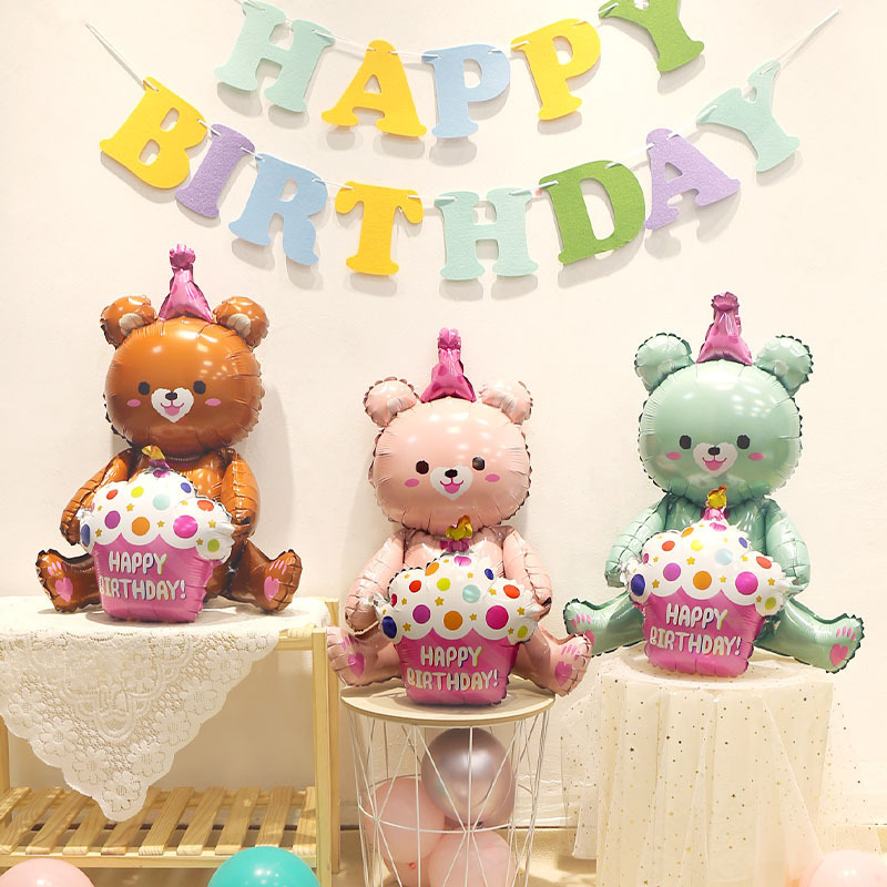 ins three-dimensional cake bear aluminum film balloon children's birthday party cartoon decoration arrangement photo atmosphere props