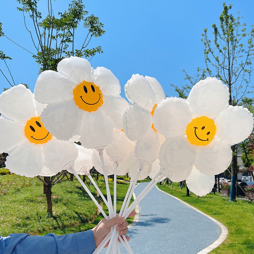 White daisy balloon wholesale Internet celebrity ins style birthday arrangement sunflower balloon smile aluminum film balloon