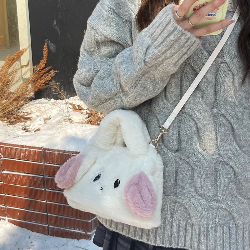 Plush bunny tote bag autumn and winter cute girl handbag furry bag shoulder crossbody bag