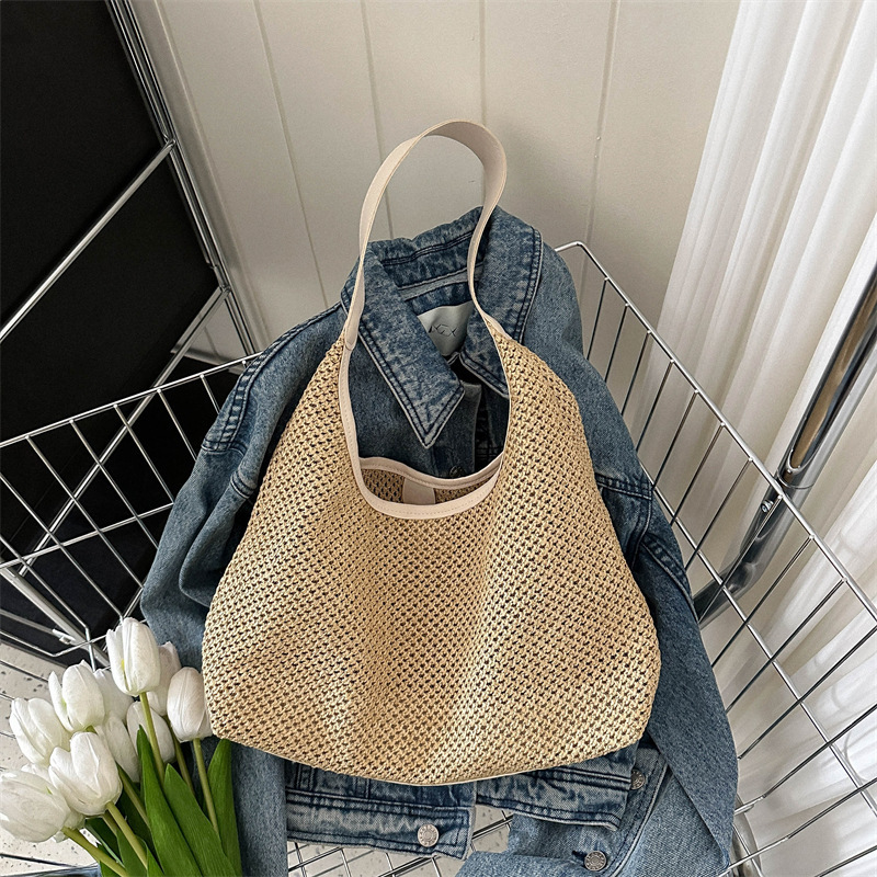 Internet celebrity Korean ins retro woven tote bag straw bag large capacity armpit bag shoulder bag beach bag women's bag