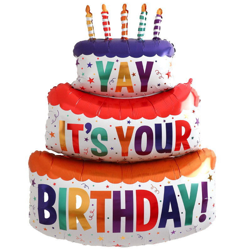 New cross-border three-layer cake aluminum film balloon birthday party decoration colorful candle three-layer cake balloon