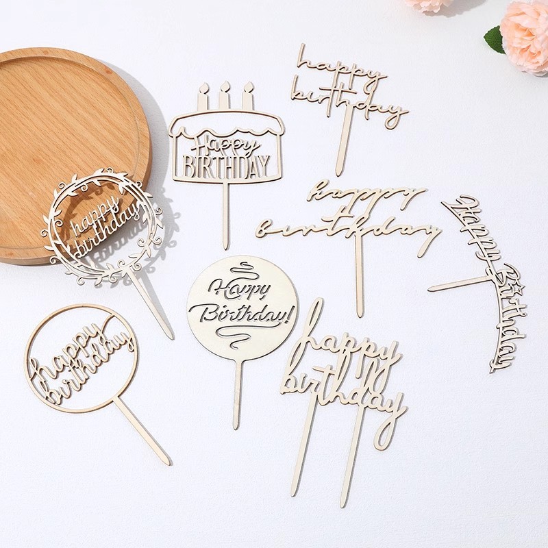 ins style simple wooden cake decoration party dessert table birthday cake insert cake insert card