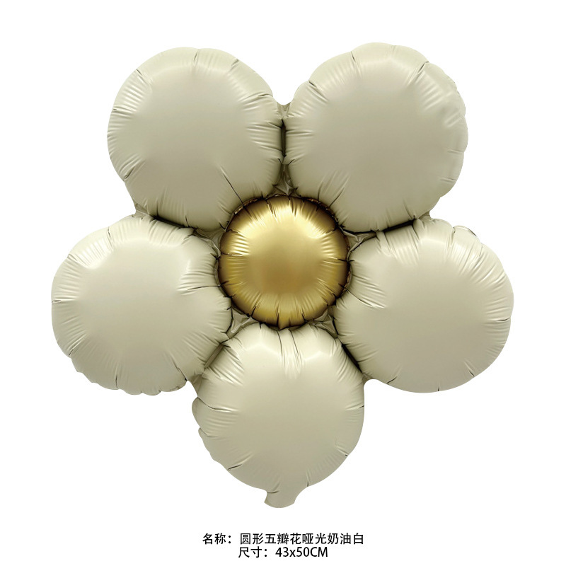 Round five-petal flower aluminum foil ball matte five-petal flower round balloon balloon chain background decoration scene wholesale aluminum foil