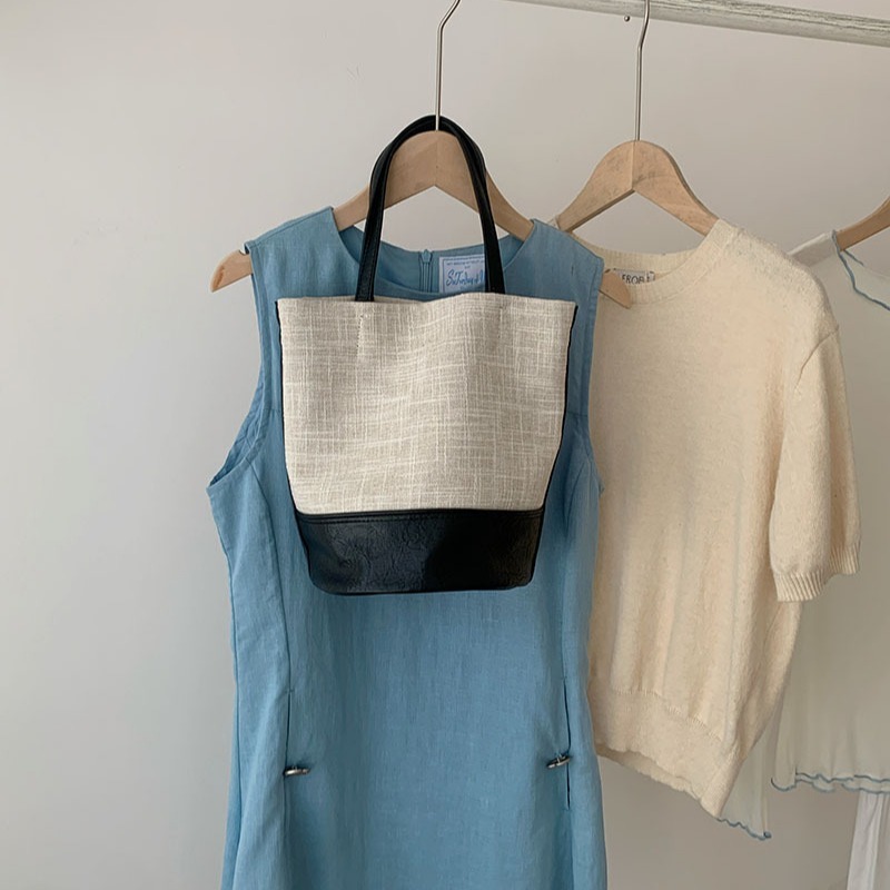 Korean niche handbag summer women's canvas color matching versatile bucket bag commuting large capacity shoulder crossbody bag