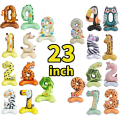 Cross-border new 23-inch animal number column aluminum film balloon cartoon shape 0-9 birthday scene decoration