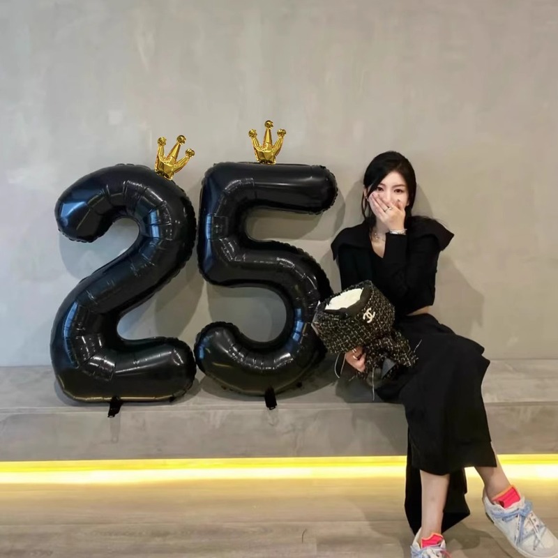 Large 40-inch black crown number balloon ins style birthday party scene decoration arrangement photo balloon