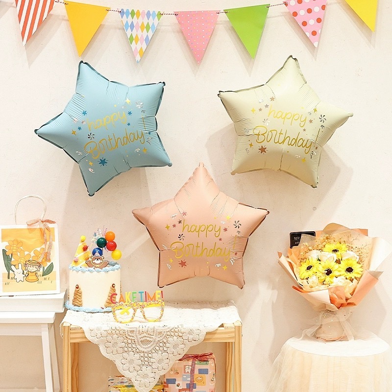 ins matte happy birthday five-pointed star aluminum film balloon birthday party scene layout photo props mixed wholesale
