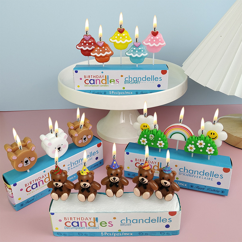 Cartoon bear birthday candle ins popular party hat bear donut flower cake candle spot wholesale