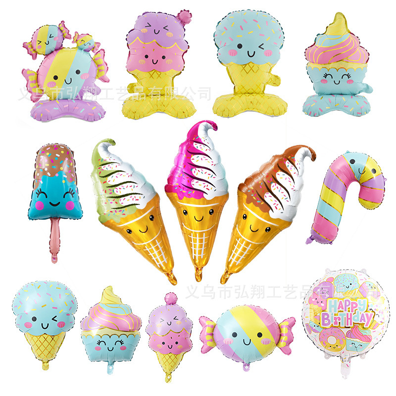 New summer cute cartoon ice cream shape aluminum film balloon children's birthday decoration ice cream candy cone