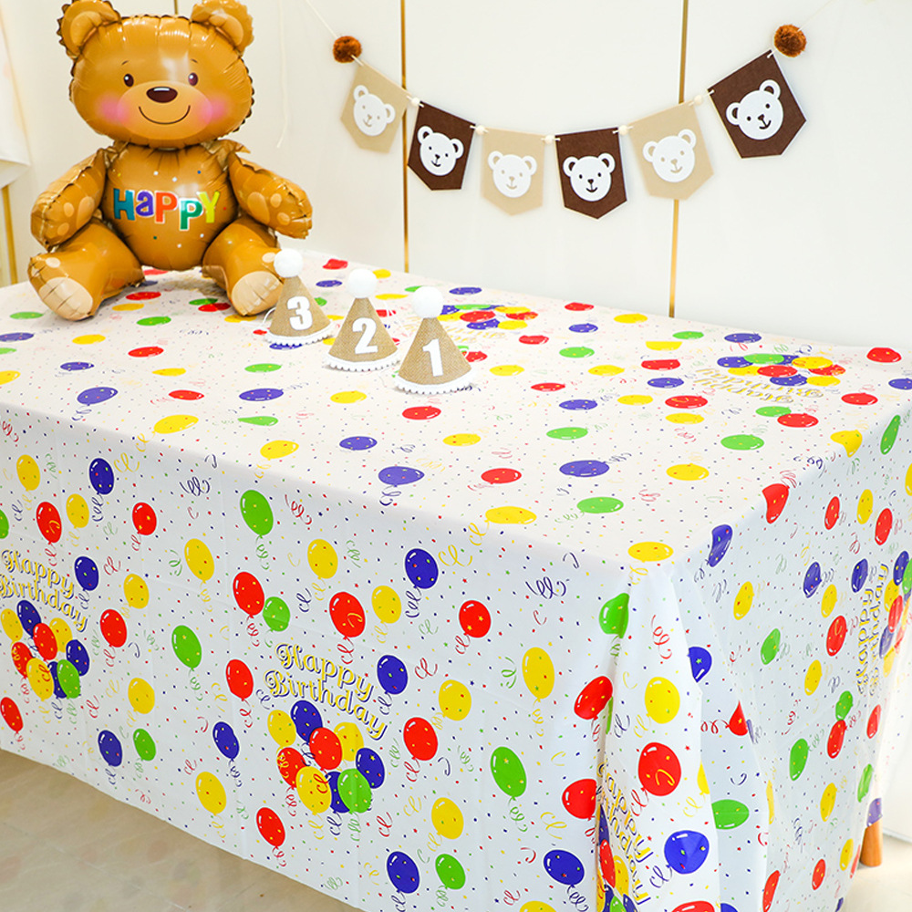 ins colorful balloons disposable plus plastic tablecloth picnic cloth first birthday party dessert table decoration