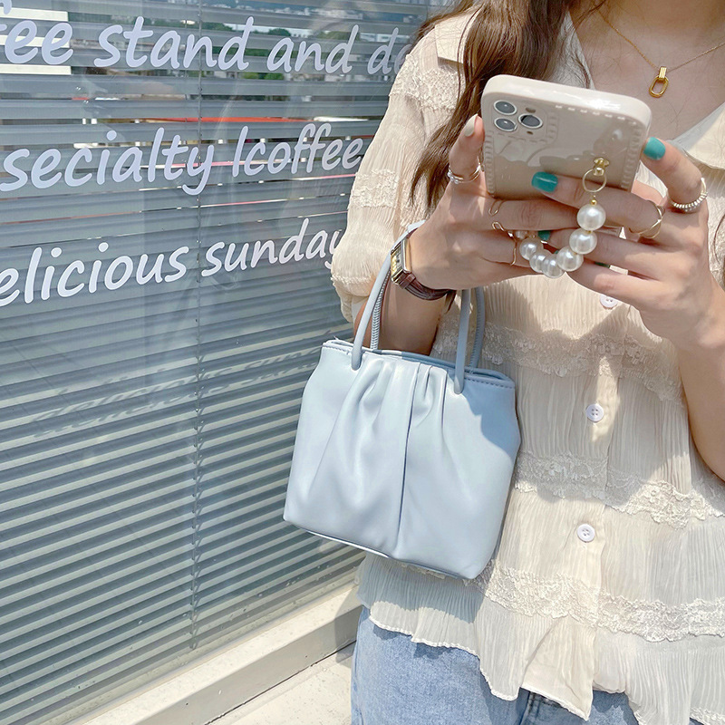 Square pleated versatile small bag for women spring and summer new soft portable casual Korean style single shoulder crossbody bag trendy