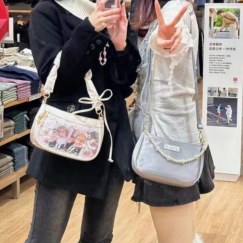 Niche Satin Underarm Pain Japanese Style Small Food Transparent Pain Bag Hand-held Sweet Crossbody Bag Everyday Versatile