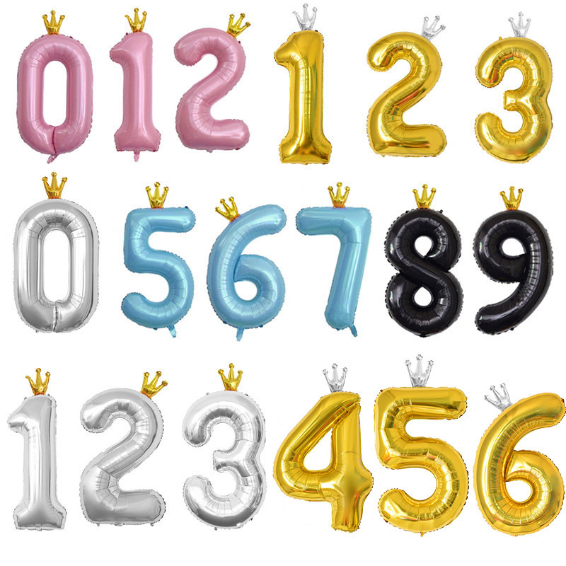 New Amazon 40-inch Crown Large Numbers 0-9 Aluminum Film Aluminum Foil Balloons Birthday Wedding Party Decoration Supplies